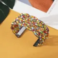 Boheemse kleurrijke kralen kruis open manchet armband mode etnische metalen sieraden - Zwart Meerkleurig Twee