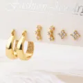 Prachtige vergulde zirconia oorbellen set met chique creolen en delicate oorknopjes. - Set 7 (A-007) / Goud