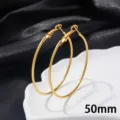 50mm Goud Roestvrij Staal Grote Creolen Oorbellen voor Vrouwen Mode Chic Veer Sluiting - 50mm / Goud