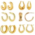 Set van dikke gouden hoop oorbellen voor dames, trendy geometrische oorbellen. - Nr.2 6-Delige Set / Goud