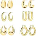 Verzette Geometrische Hoop Oorbellen Set Franse Stijl Retro C-vormige Oorbellen - Set / Goud