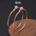 Gedetailleerd overzicht van grote gouden 6cm creolen met fijne metaaltextuur en minimalistisch. - Clip-On Earrings / 6cm / Roségoud