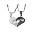Ensemble de colliers cœur assortis pour couple avec strass, pendentif entrelacé cadeau top. - Paire Argent et Noir