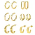 Set gouden oorbellen voor vrouwen, minimalistische geometrische messing dikke huggie oorbellen. - Nr. 3 zesdelige set goudkleur