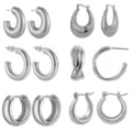Zilveren dikke creolen set minimalistische geometrische metalen huggie oorbellen trendy sieraden - Nr.2 6-Delige Set / Wit K/Zilver