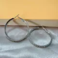 Zilveren strass creolen oorbellen, klassieke metalen ronde geometrische mode sieraden. - 4cm / Wit K/Zilver