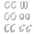 Chique zilveren oorbellen set geometrische gedraaide metalen oorringen stijlvolle dames - Nr. 3 zesdelige set witgoudkleur