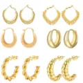 18k vergulde creolen set grove gedraaide gladde oorhanger mode sieraden groothandel - 6-Delige set / Goud