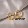 Minimalistische C-vormige dikke goudkleurige oorringen van messing, 25mm maat, stijlvolle sieraden. - 25mm / Goud