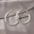 Zilveren dikke creolen 50mm 2in elegante minimalistische C-vormige metalen oorbellen - 50mm / Dik Zilver