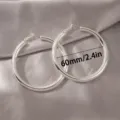 Minimalistische 60mm zilveren dikke creolen voor dames, moderne C-vormige messing sieraden. - 60mm / Dik Zilver