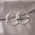 Zilveren dikke creolen, 40mm minimalistische C-vormige metalen oorbellen voor dames dagelijks. - 40mm / Dik Zilver