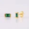 Elegante vergulde rechthoekige groene zirkonia oorknopjes voor dames sieraden - Stijl-003