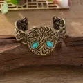 Retro bronzen brede manchet armband met turkoois stenen en gesneden boom wijnstok textuur. - Nr. 1 antiek brons