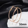 Stijlvolle roosgoud roestvrij staal hoop oorbellen 50mm grote cirkel mode vrouwen - 50mm / Roségoud