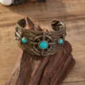 Vintage punk brede metalen manchet armband met turkoois stenen voor dames retro gothische sieraden - Nr. 2 antiek brons