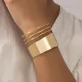 Gouden metalen brede manchet armband open geometrische armband mode sieraden vrouwen - Gouden Gladde Oppervlakte Armband