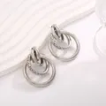 Zilveren geometrische cirkel oorbellen voor dames, stijlvolle minimalistische sieraden. - Multi-Ring Genestelde Stijl (A-001) / Witgoud