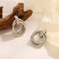 Zilveren geometrische ineinander grijpende oorringen voor dames, minimalistische sieraden - Geometrische Multi-Layer Creolen Stijl (A-009) / Witgoud