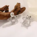 Zilveren geometrische ster-oorringen met kraalnoppen, chique uniek ontwerp voor dames. - Pentagram Holle Kwastje Stijl (A-007) / Witgoud
