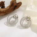 Zilveren geometrische gelaagde mesh oorbellen, stijlvolle zomerse sieraden voor dames. - Multi-Layer 3D Mesh Stijl (A-010) / Witgoud