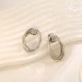Zilveren gelaagde geometrische oorbellen, minimalistische metalen oorjuwelen dames - Multi-Ring Gewikkelde 3D Stijl (A-017) / Witgoud
