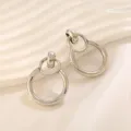Zilveren geometrische oorbellen voor vrouwen, minimalistische elegante sieraden. - Dubbele Ring 3D Genestelde Stijl (A-019) / Witgoud