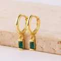 Vergulde groene zirkoon rechthoekige hangende oorringen creolen elegante sieraden mooi - Model-007