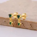 Vergulde oknopen met dubbele druppel groen zirconia voor dames modieuze sieraden - Stijl-008