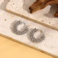 Franse stijl luxe metaal handgemaakte kralen hoop oorbellen voor vrouwen mode trendy sieraden. - Stijl A008 / Witgoud