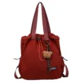 Rode nylon multifunctionele trekkoord rugzak en casual shopper tas voor dames. - Zonder Hanger / Donker dadelrood