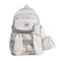 Schattieve rugzak met konijnenoren voor meisjes, grijs-witte gestreepte schooltas met klein tasje. - Zonder Hanger / Grijs