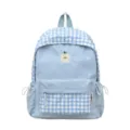 Sac a Dos a Carreaux Bleu Clair avec Jolie Broderie de Pomme pour Jeune Fille Etudiante - Sans Pendentif / Bleu