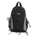 Japanse geplooide polkadot rugzak voor studenten met geruite zijkanten en sterrenhangers. - Zonder Hanger / Zwart