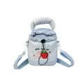 Lichtblauwe ruitjes mini rugzak schooltas met leuk aardbei borduurwerk ontwerp voor studenten. - Zonder Hanger / Blauw
