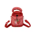 Rood wit geruite kleine rugzak met schattige aardbei borduursel en handig trekkoord - Zonder Hanger / Rood