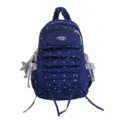 Donkerblauwe geplooide rugzak met stippen Stijlvolle schooltas voor dagelijks gebruik - Blauw