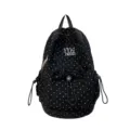 Trendy black polka dot canvas backpack, large capacity casual student school bag for daily use. - Black