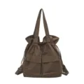 Brown Plaid Canvas Backpack Dual-Use Shoulder Bag Travel Casual Tooling Daypack Bag - Brown