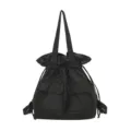Black plaid canvas backpack casual drawstring tooling double shoulder bag for travel daily use - Black