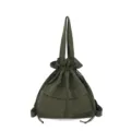 Green plaid canvas drawstring backpack, casual utility double-shoulder rucksack variant. - Green