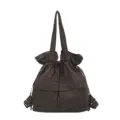Brown checkered canvas drawstring backpack, fashion workwear style dual-use shoulder bag. - Coffee