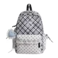 Zwart-witte ruitrugzak met een stippelzak en strikborduurwerk voor dagelijks schoolgebruik. - Zonder Hanger / Zwart