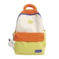 Colorful colorblock school backpack for women with cute star patch and plush pendant. - Without Pendant / Orange