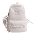 Roze Ruitjes Schoolrugzak met Strik, Schattige Studenten Rugzak met Stippen en Kant - Zonder Hanger / Roze