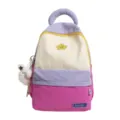 Cute color block student backpack with plush pendant, large capacity Korean style casual bookbag. - Without Pendant / Rose Red