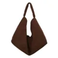 Brown suede slouchy hobo shoulder bag with stylish knotted strap design for women everyday use. - Coffee