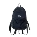 Black casual backpack with mesh pockets and front drawstring. Lightweight school backpack. - L / Black