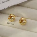 Pendientes de Boton Nudo Oro Pequeña Espiral Geometrica Chapado en Oro 14K Joyas Chic Mujer - 1.0cm / Pendientes en espiral estilo F - Oro
