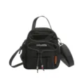 Schwarze Nylon Umhängetasche lässiger Outdoor Reise Mini Rucksack mit Kordelzug. - Schwarz